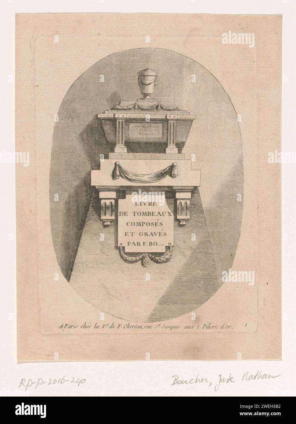 Tombe Op Vetstuk, juste Nathan François Boucher, 1755 - 1782 imprimer Une tombe sur un piédestal avec le titre de la série. tombe de gravure de papier, tombe Banque D'Images