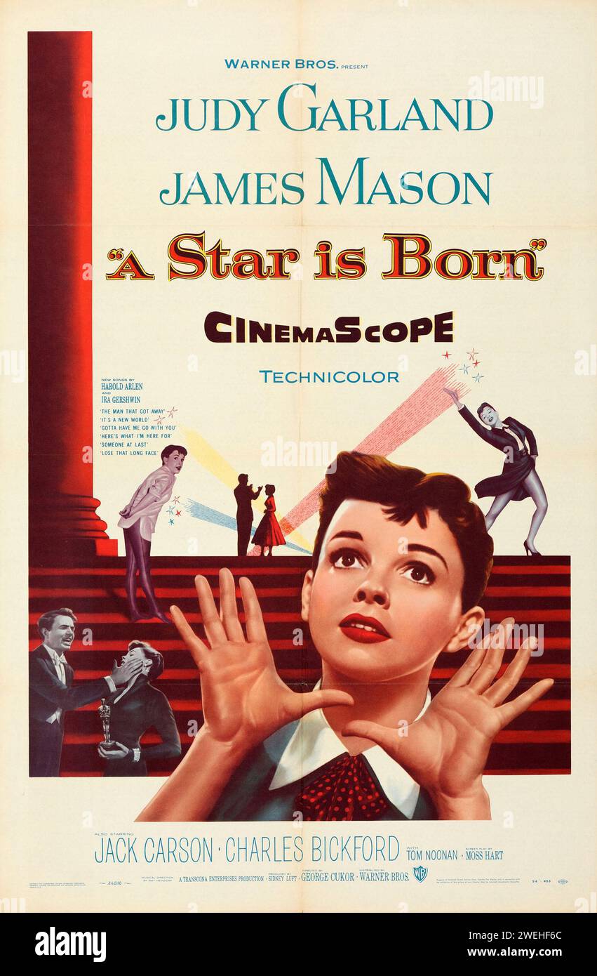 Vieille affiche de film. A Star is Born (Warner Brothers, 1954) Judy Garland et James Mason Banque D'Images