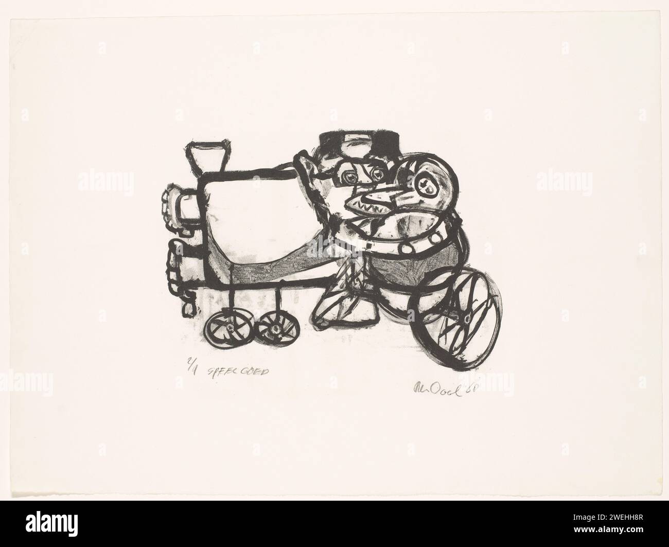 Toys, rein Dool, 1968 impression figure humaine couchée sur un chariot à quatre roues (deux grandes et deux petites). papier Banque D'Images