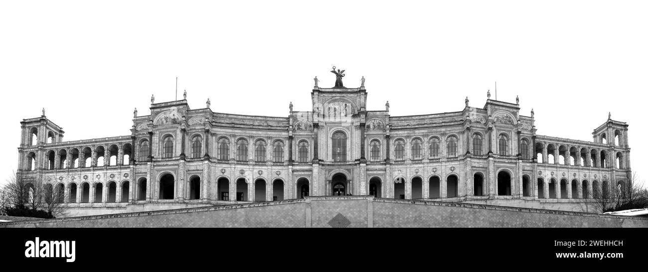 Vue panoramique sur le Maximilianeum, le parlement bavarois, Munich, Bavière, Allemagne, Europebw Banque D'Images