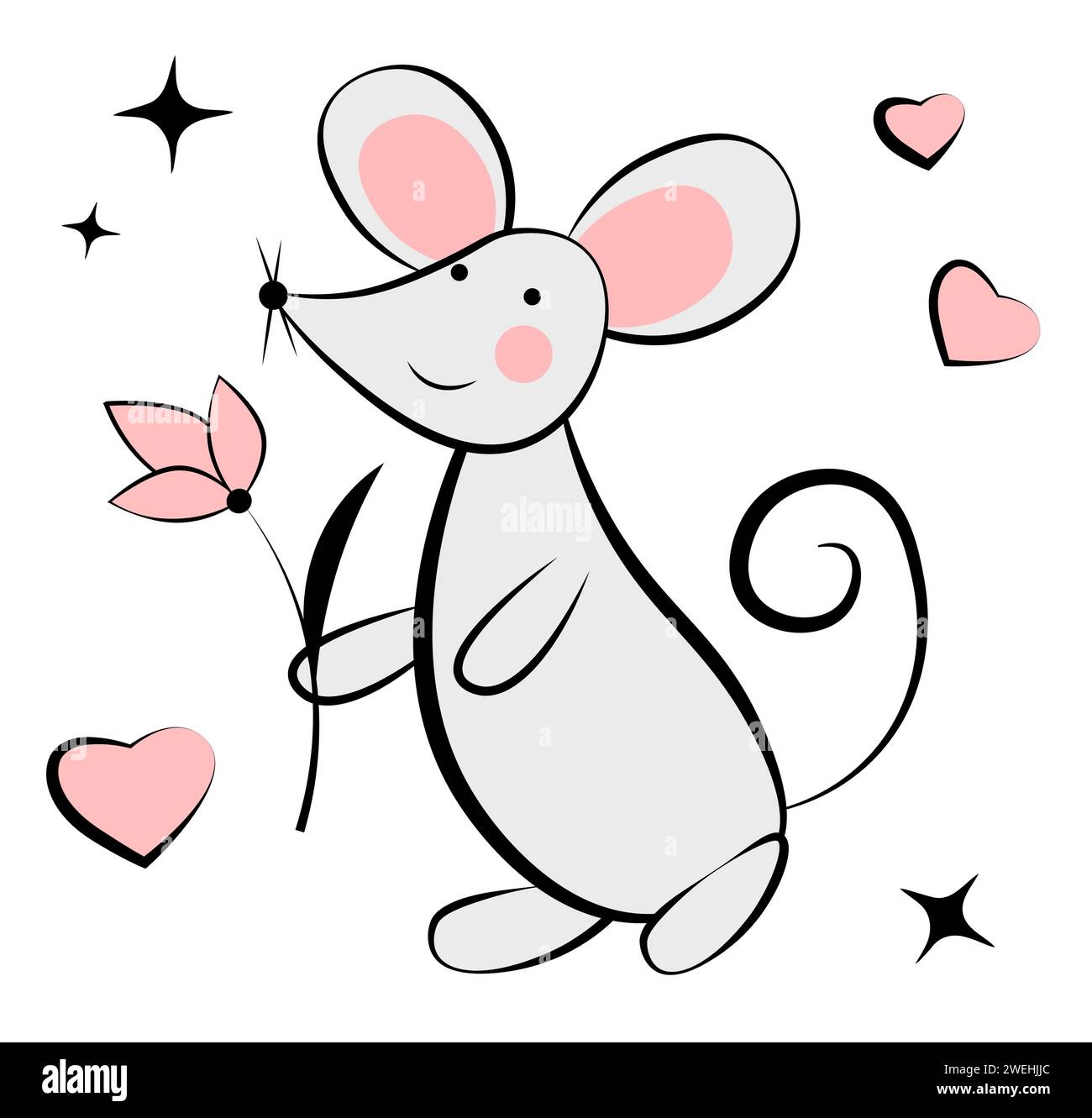 Souris sur fond blanc. Carte de voeux Illustration de Vecteur