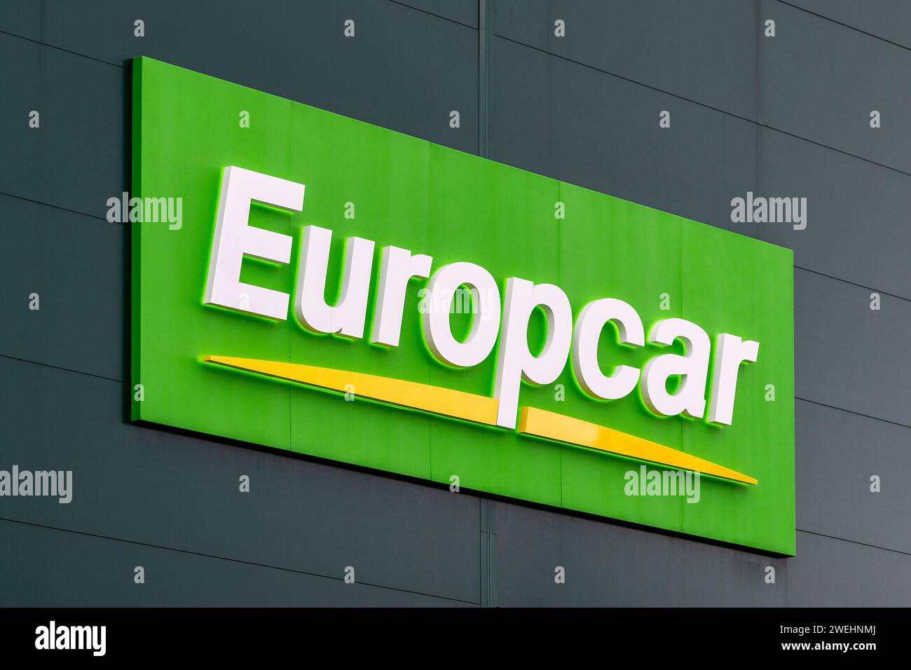 Logo de la société de location de voitures Europcar à Leicester, Royaume-Uni. Banque D'Images