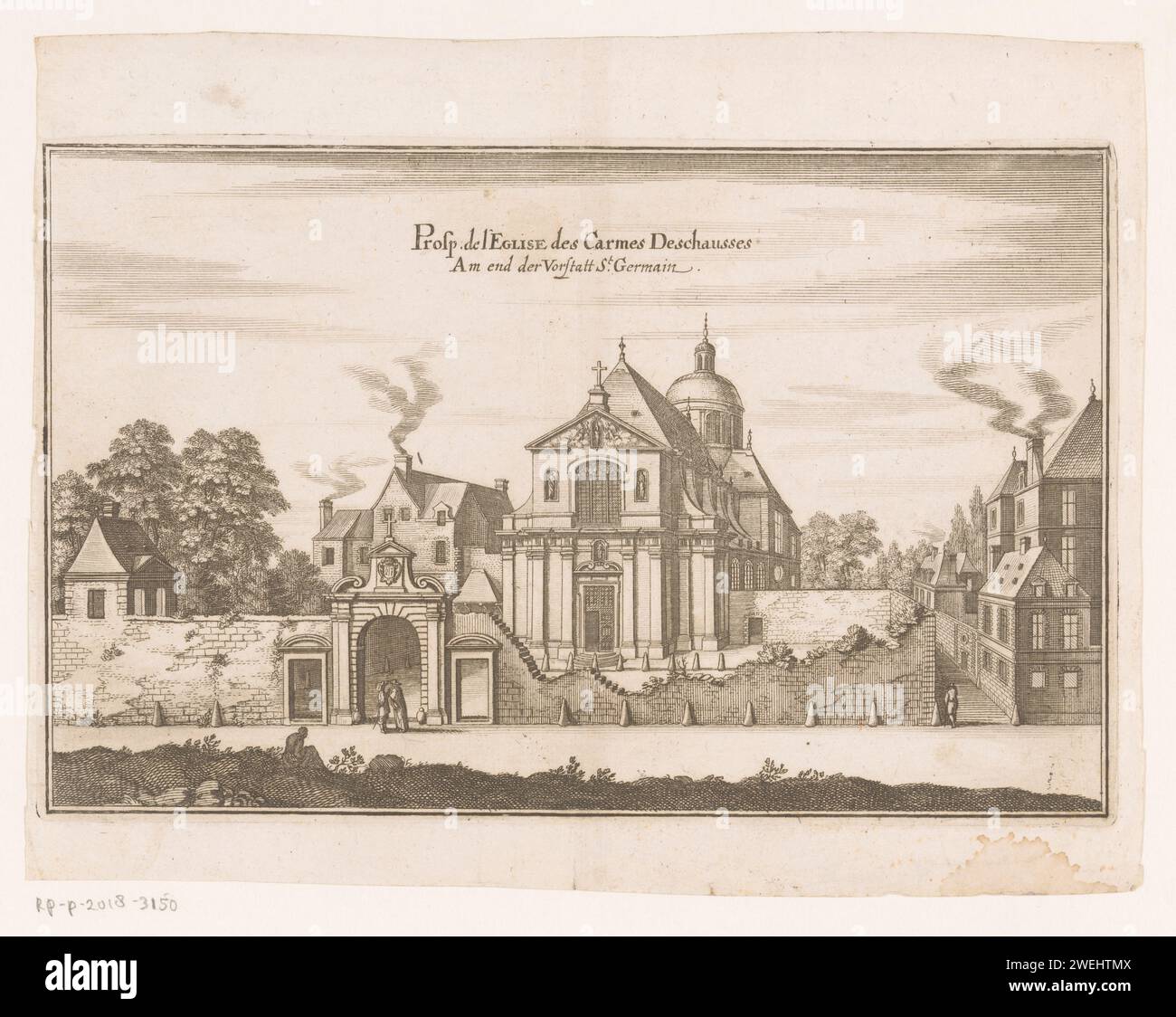 Vue de l'église Saint-Joseph-des Carmes à Paris, Anonyme, Matthäus Merian (II) (éventuellement), c. 1655 impression gravure sur papier / gravure de l'église (extérieur). abbaye, monastère, couvent ~ Église catholique romaine Église Saint-Joseph-des-Carmes Banque D'Images