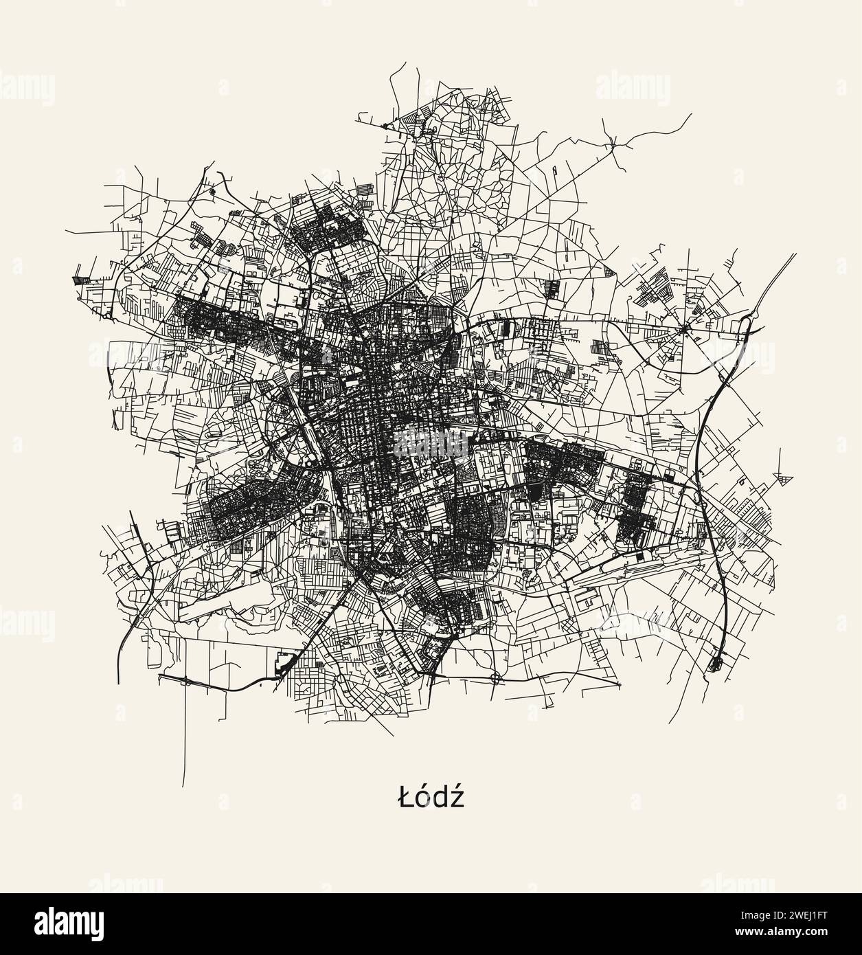 Carte routière de la ville de Lodz, Pologne Illustration de Vecteur