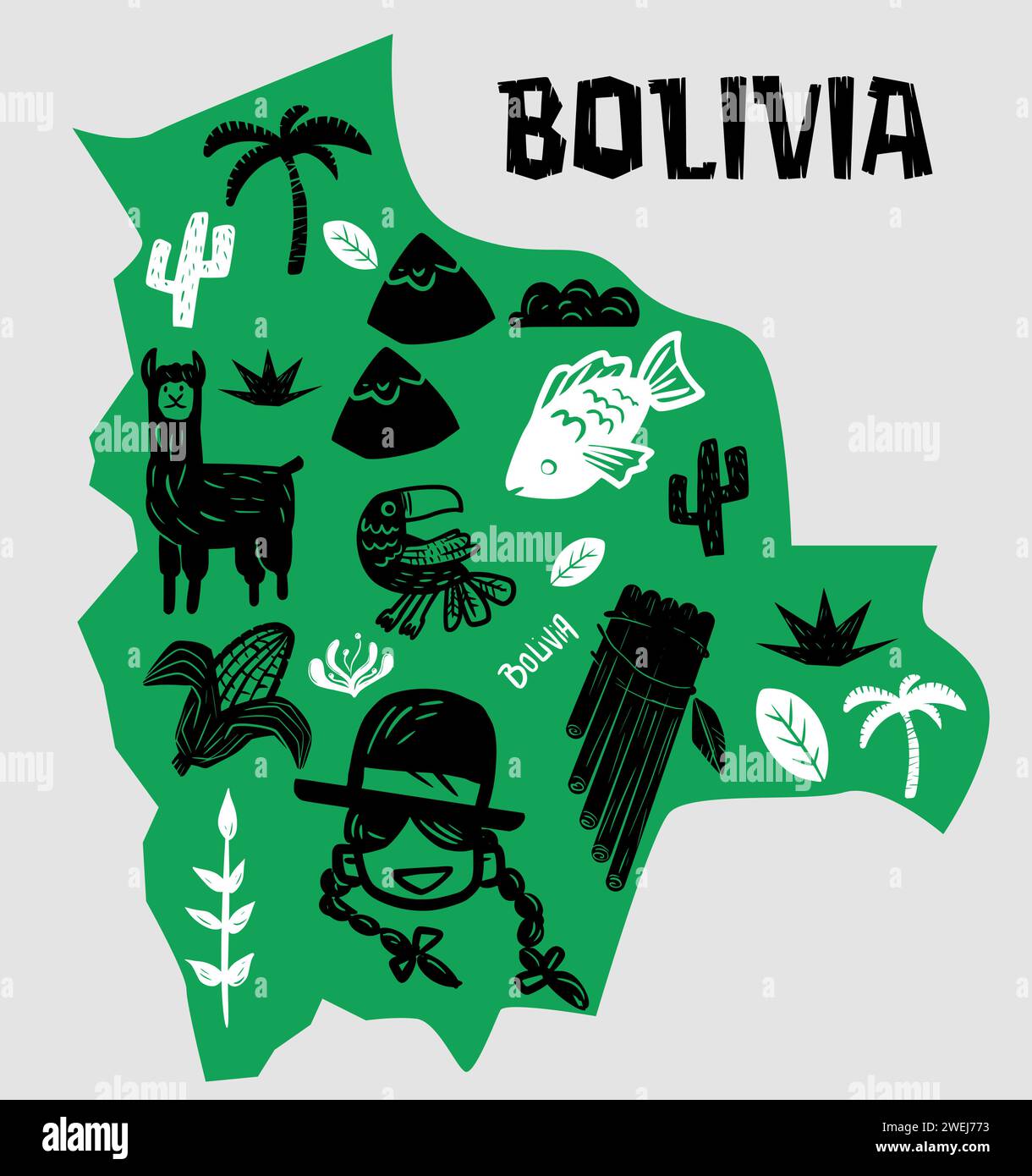 Carte stylisée vectorielle de Bolivie Illustration de Vecteur