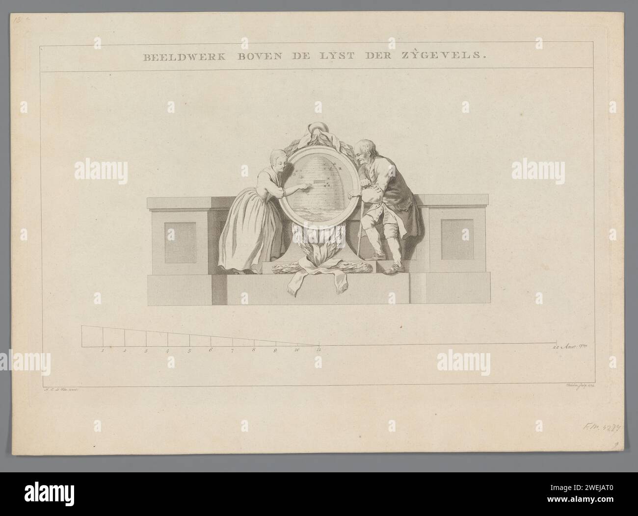 Sculpture des murs latéraux du théâtre d'Amsterdam, Reinier Vinkeles (I), d'après Jacob Eduard de Witte, 1774 estampes de papier gravure théâtre (bâtiment). Ruche Schouwburg Leidseplein (1774-1890). Amsterdam Banque D'Images