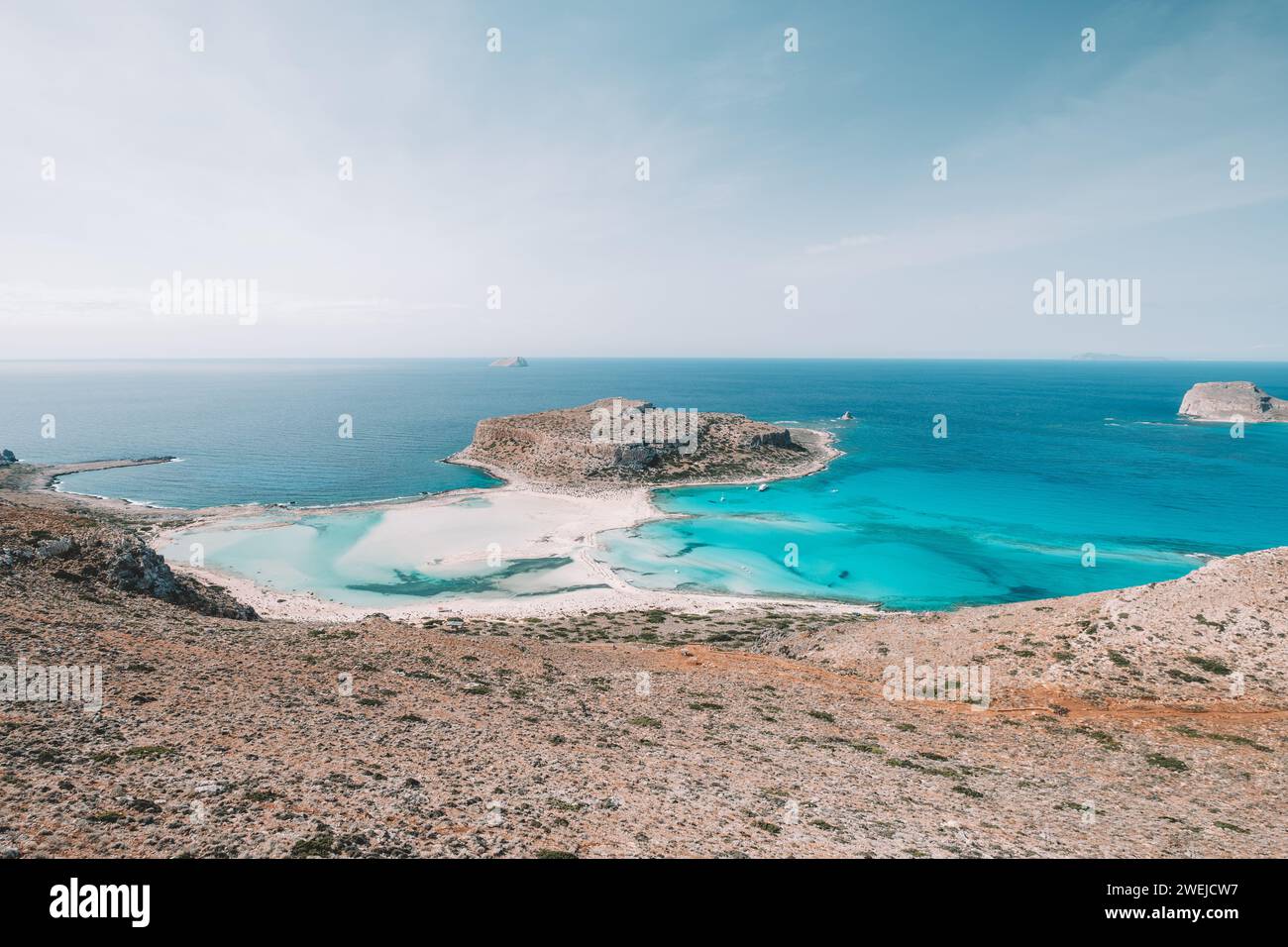 Point de vue sur la célèbre plage de Balos dans la région de la Canée de l'ouest de la Crète, Grèce Banque D'Images