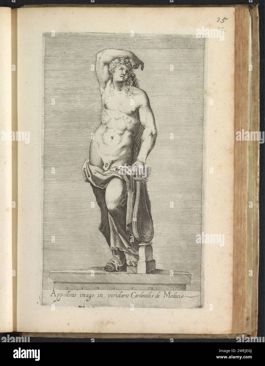 Sculpture d'Apollon, anonyme, 1584 impression Légende en latin. L'impression fait partie d'un album. gravure sur papier pièce de sculpture, reproduction d'une pièce de sculpture. (Histoire de) Apollo (Phoebus) Banque D'Images