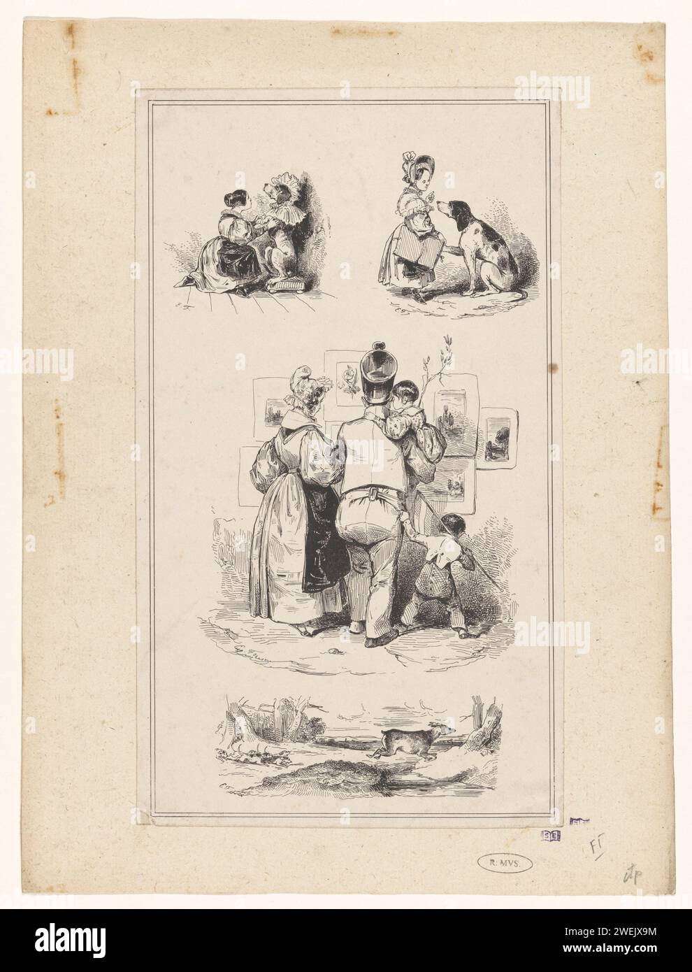 Estampe Ancienne – Enfants à La Cage à Gay – Révérend Wm Peters – Château De Belvoir, 1910