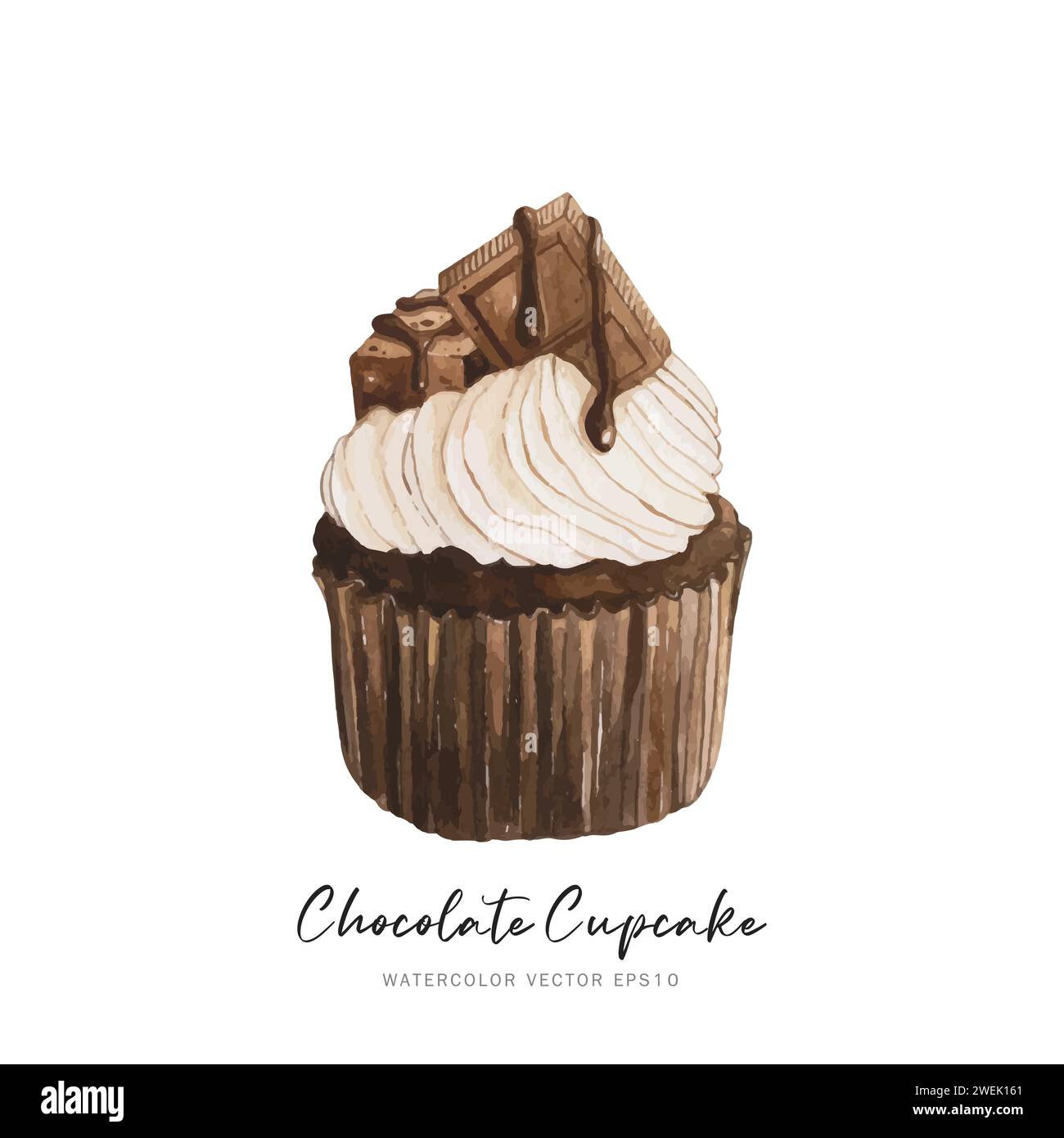 Dessert de cupcake au chocolat noir, conception de vecteur de peinture alimentaire aquarelle isolée sur fond blanc Illustration de Vecteur