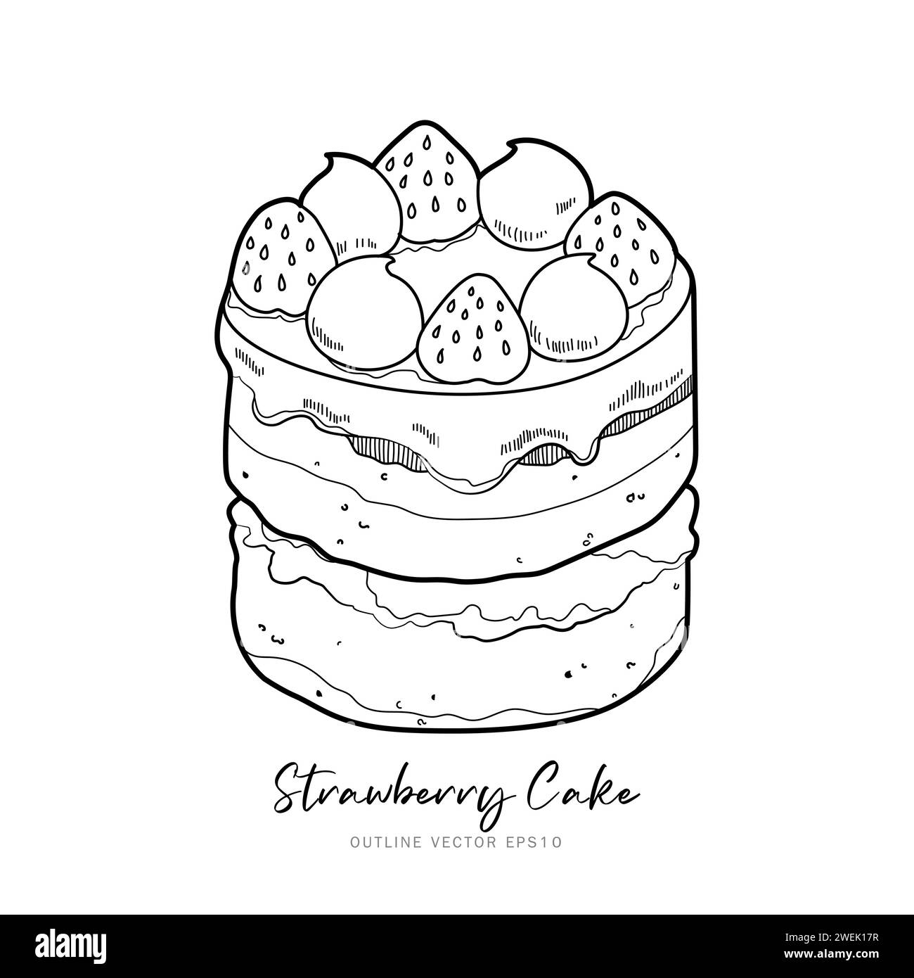 Conception de vecteur de contour de gâteau de fraise sur fond blanc Illustration de Vecteur