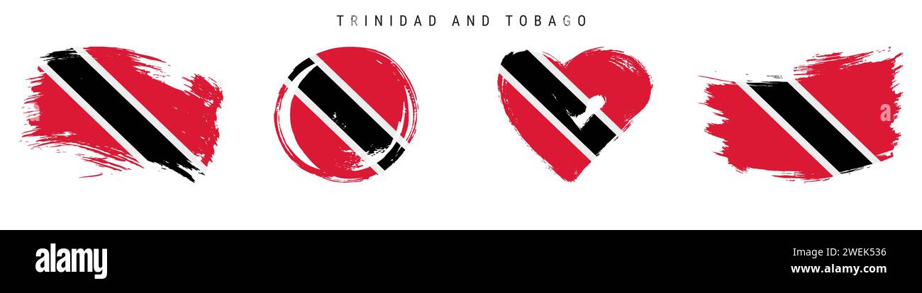 Trinité-et-Tobago icône de drapeau de style grunge dessiné à la main. Bannière de la République aux couleurs officielles. Forme de trait de pinceau libre, cercle et en forme de coeur. Plat Illustration de Vecteur
