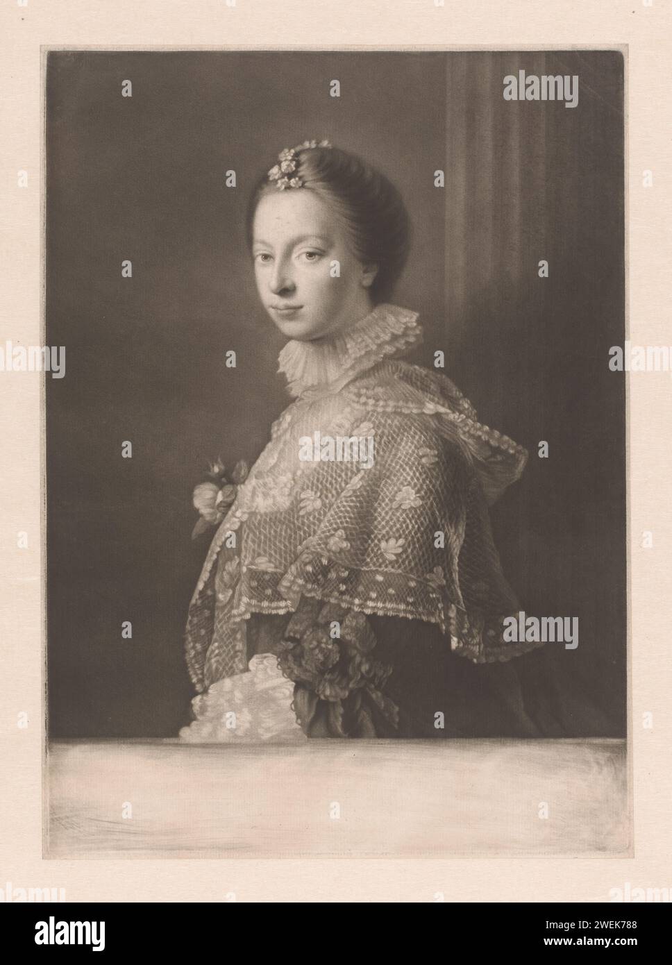 Portrated Van Janet Erskine, James Watson (Prentmaker), d'après Allan Ramsay, 1761 - 1790 papier imprimé personnes historiques - BB - femme. dentelle Banque D'Images