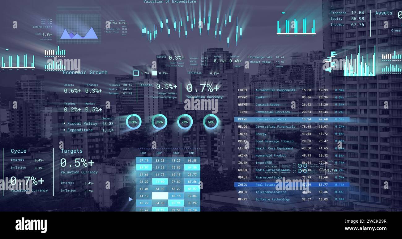 Image du traitement des données financières sur CityScape Banque D'Images