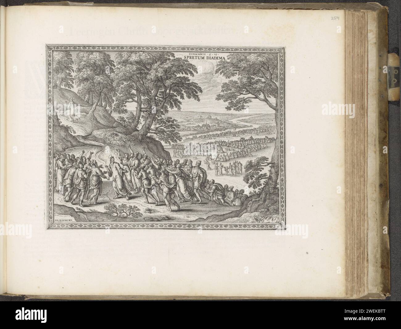Christ se retire à la montagne, 1653 - 1654 print après la merveilleuse multiplication des pains et des poissons, le peuple a voulu s'exclamer Christ au roi. Christ se retire alors seulement sur une montagne (Jean 6:15). L'impression fait partie d'un album. Gravure de papier multiplication de pains et de poissons pour une multitude de quatre ou cinq mille personnes (Matthieu 14:13-21, 15:32-39, Marc 6:32-44, 8:1-10, Luc 9:10-17; Jean 6:1-14). Christ priant sur la montagne : les disciples attendent dans un bateau (+ variante) Banque D'Images