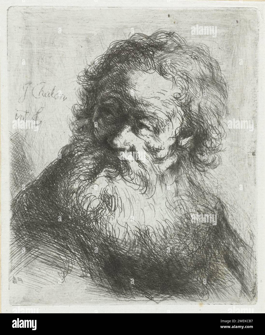 Vieil homme à la barbe, Jan Chalon, 1789 imprimer un vieil homme. Buste vers la gauche. gravure sur papier / morphologie des points secs de l'expression humaine (+ vieil homme (être humain)) Banque D'Images