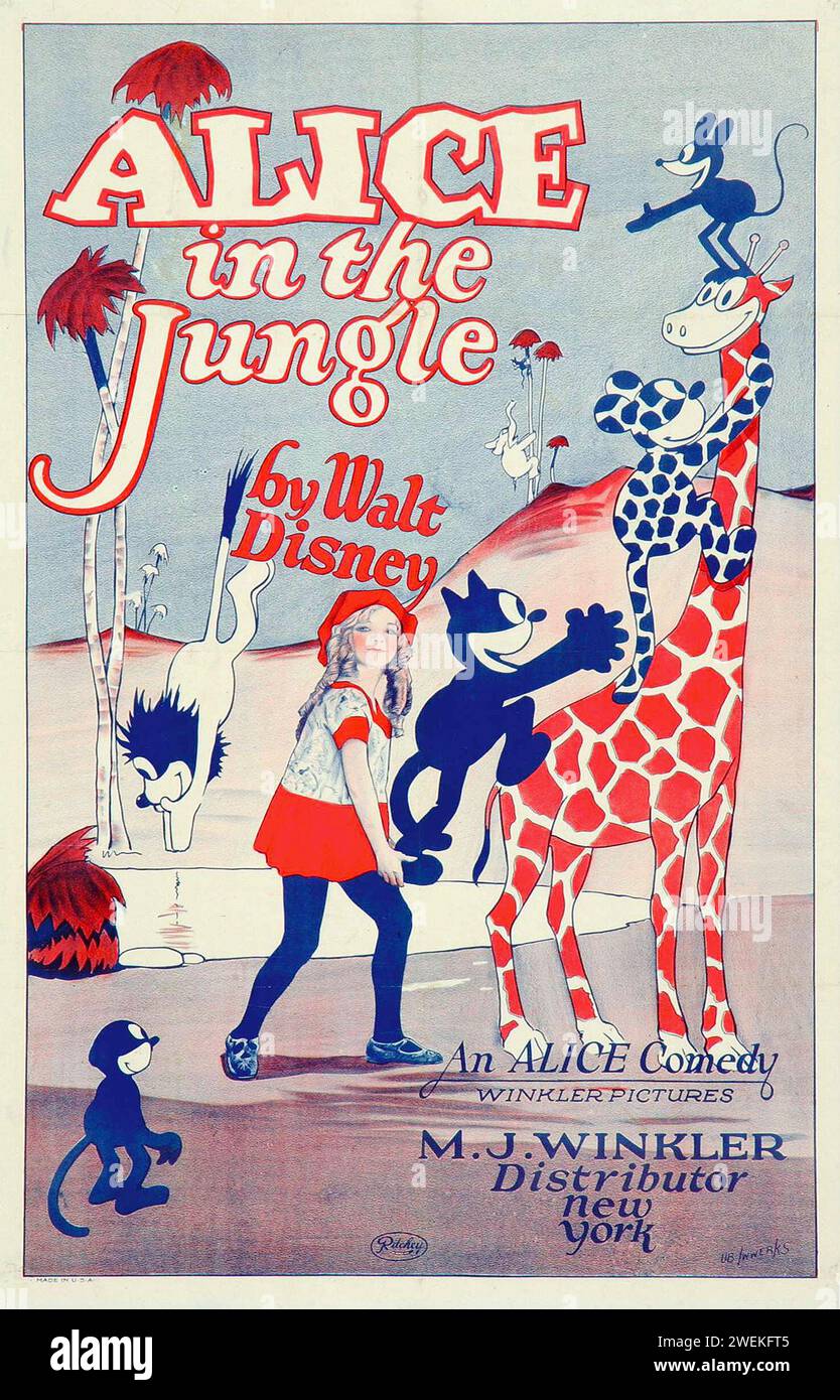 Alice dans la jungle de Walt Disney - une comédie Alice (M.J. Winkler, Winkler Pictures, 1924). Affiche de film. Walt Disney - affiche de bande dessinée vintage Banque D'Images