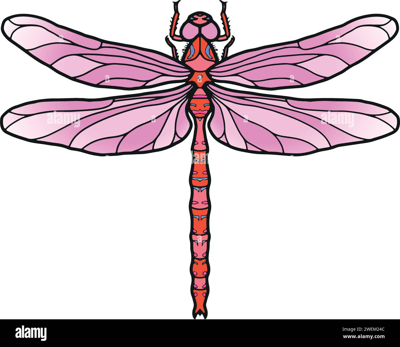 Feu Gothic Dragonfly, Symétrie sérénique, élégance créative, beauté éthérée artistique. Illustration de Vecteur