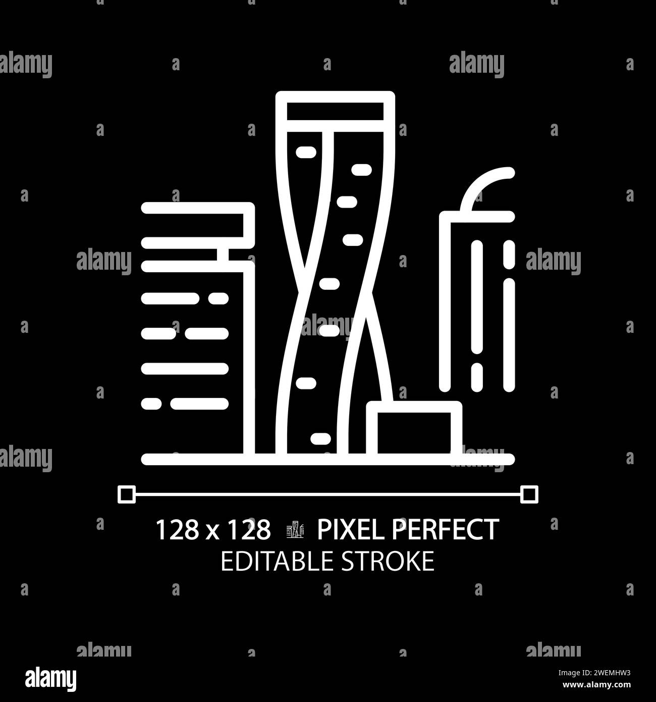 Icône linéaire blanche de tour torsadée Cayan pour le thème sombre Illustration de Vecteur