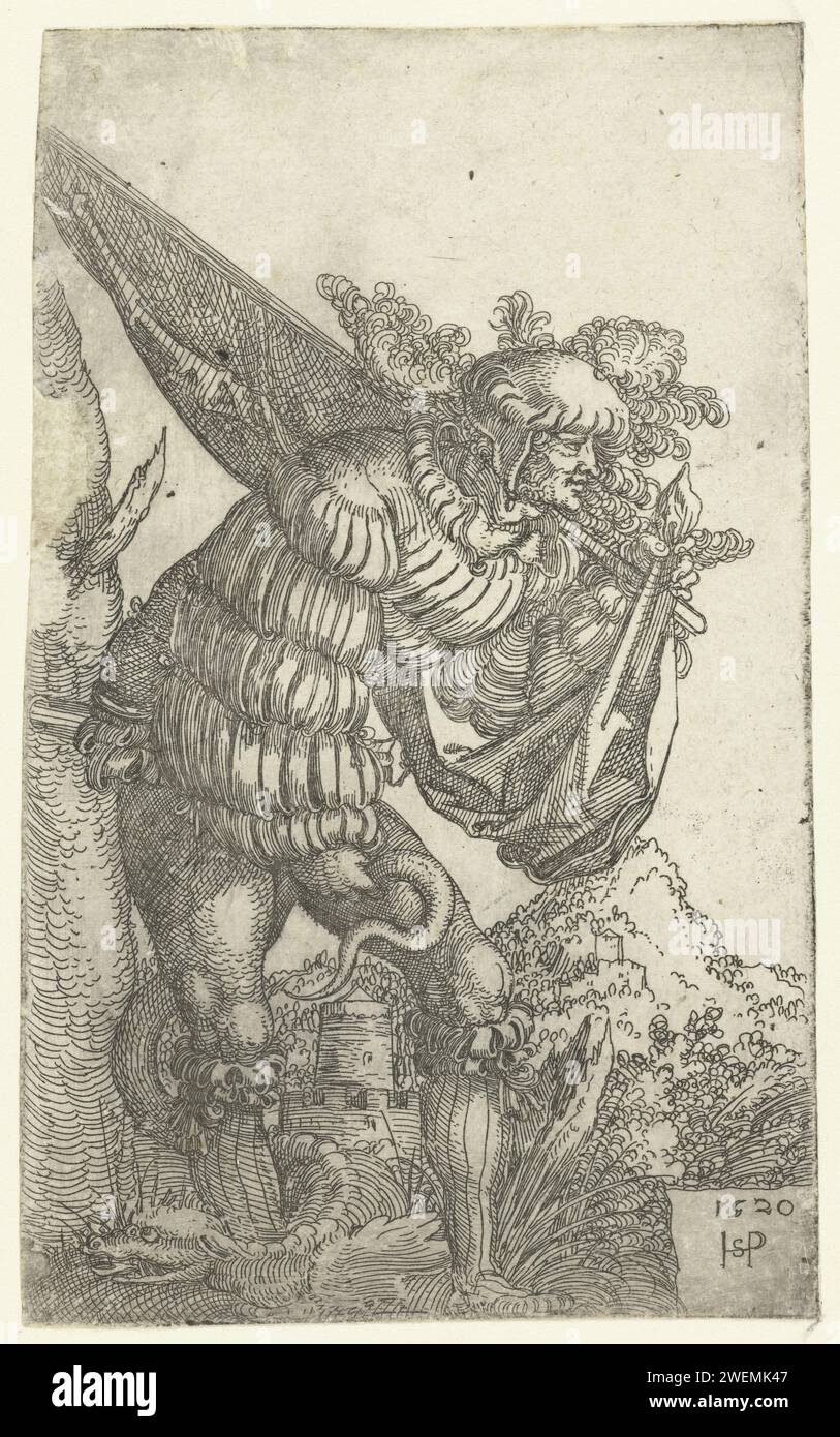 Porte-étendard avec un serpent ailé, Hans Sebald Beham, porte-étendard en papier 1520 (militaire). animaux fabuleux  serpents (aspic, dragon, hydrus, hydra, amphisbaena, serpent à cornes, cerastes) Banque D'Images