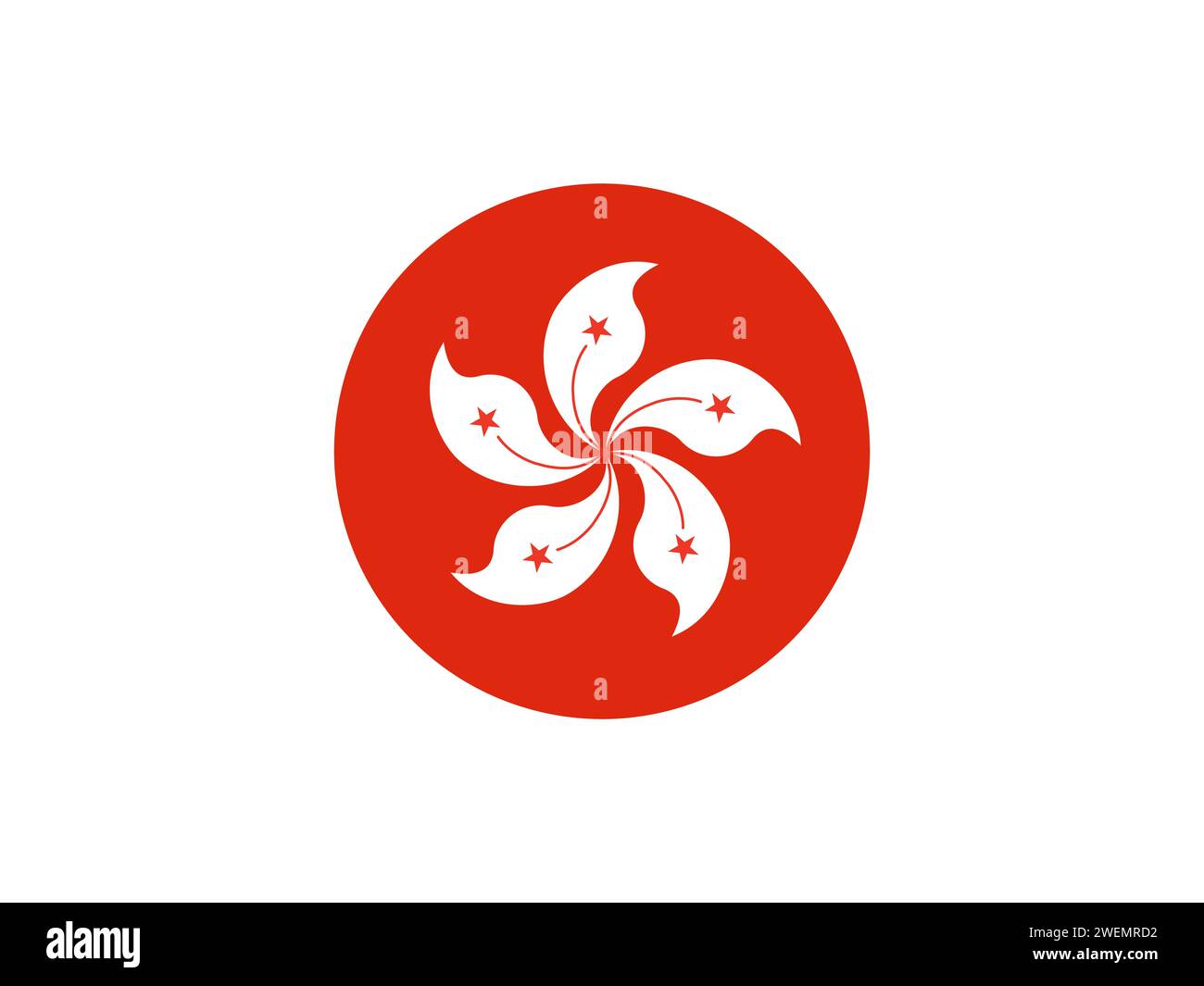 Hong Kong avec une fleur de Bauhinia blanche sur fond rouge Banque D'Images