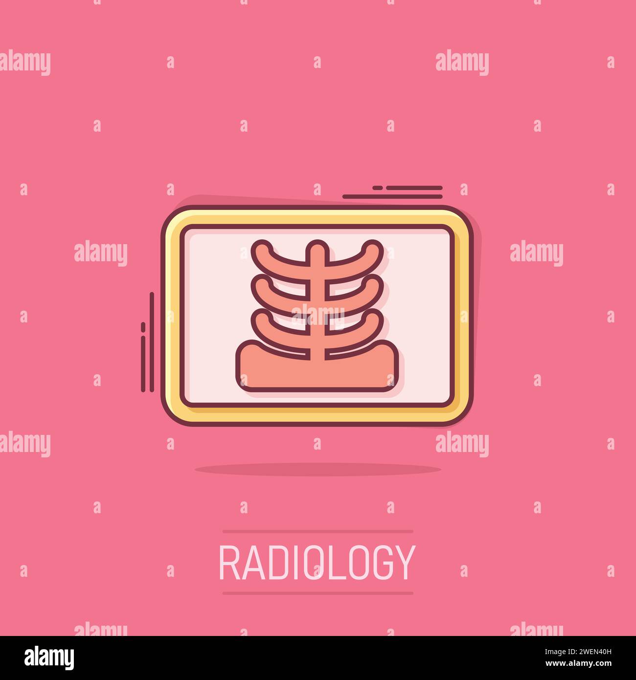 Icône de rayons X dans un style comique. Illustration vectorielle de dessin animé de radiologie sur fond isolé. Concept commercial Medical Scan Splash Effect. Illustration de Vecteur