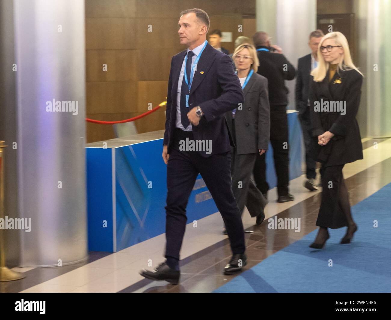 Non exclusif : KIEV, UKRAINE - 25 JANVIER 2024 - le président nouvellement élu de l'Association ukrainienne de football Andriy Shevchenko est photographié Durin Banque D'Images
