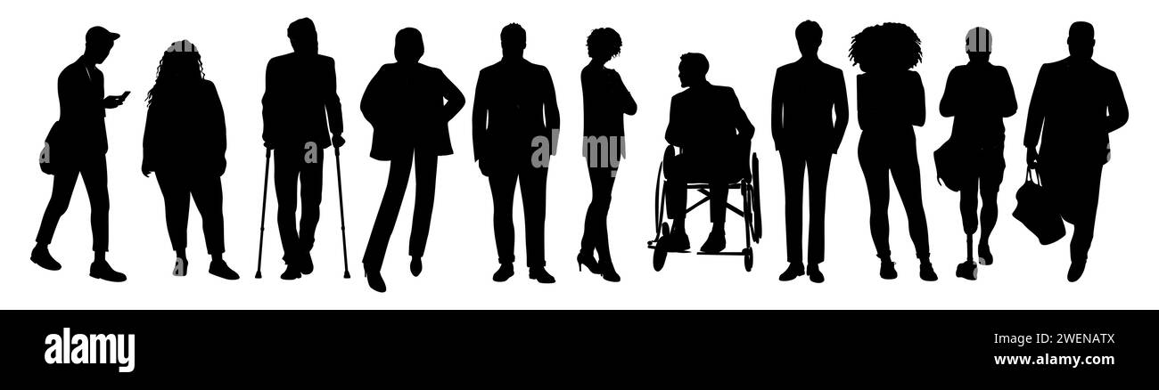 Ensemble de divers gens d'affaires debout silhouette Illustration de Vecteur