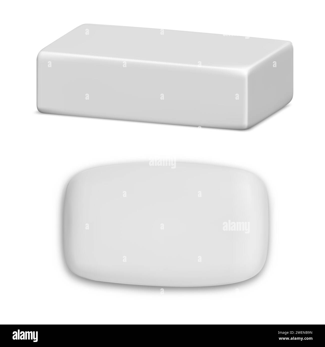 Maquette de pain de savon blanc. Modèle blanc de savon solide réaliste, clair pour l'emballage de paquet de papier. Beurre cosmétique diy de forme rectangulaire isolé. Médecine an Illustration de Vecteur