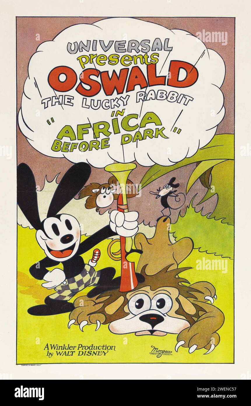 Oswald, The Lucky Rabbit in Africa Before Dark (Universal, 1928) Oswald The Lucky Rabbit, une série de courts métrages animés créés par Walt Disney pour Universal Pictures Corporation Banque D'Images