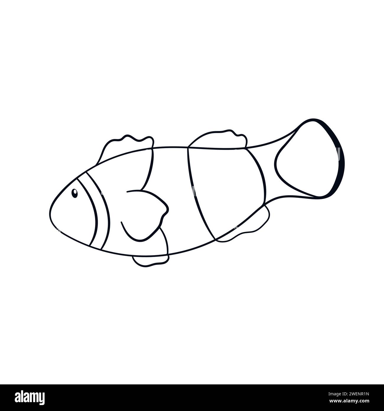 Icône de poisson clown dans le style d'art de ligne. Forme de poisson sous-marin pour la conception de logo, menu, restaurant, magasin de fruits de mer. Illustration vectorielle isolée sur un blanc Illustration de Vecteur