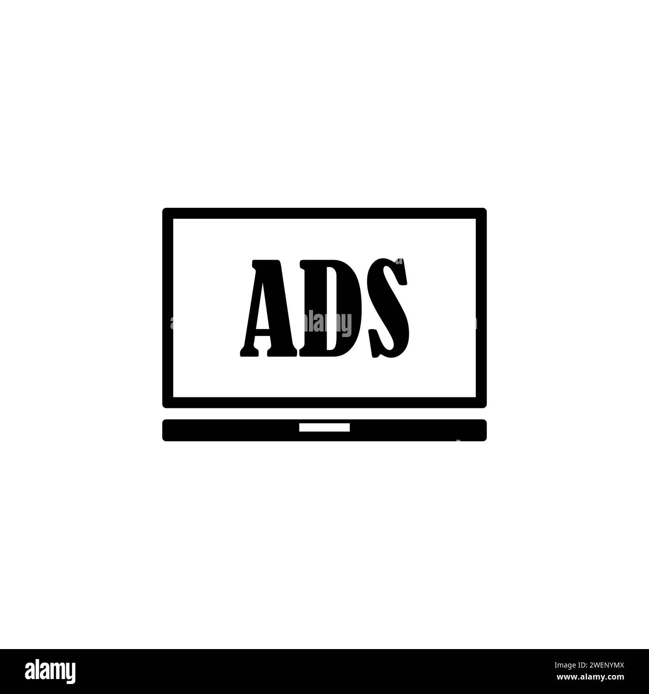 Texte sur l'écran de l'ordinateur portable annonces. Télévision simple symbole sur fond blanc Illustration de Vecteur