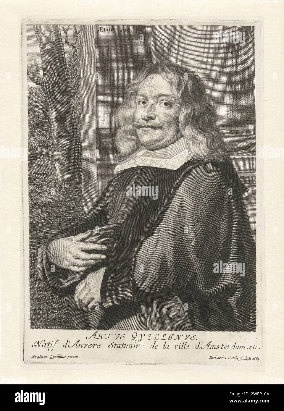 Portrait du sculpteur Artus Quellinus à l'âge de 53 ans, Richard Collin, d'après Erasmus Quellinus (II), gravure sur papier 1662 Banque D'Images