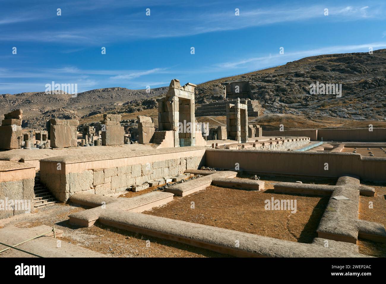 Ruines de Persépolis, capitale cérémonielle de l'Empire achéménide (550–330 av. J.-C.). Province de Fars, Iran. Banque D'Images