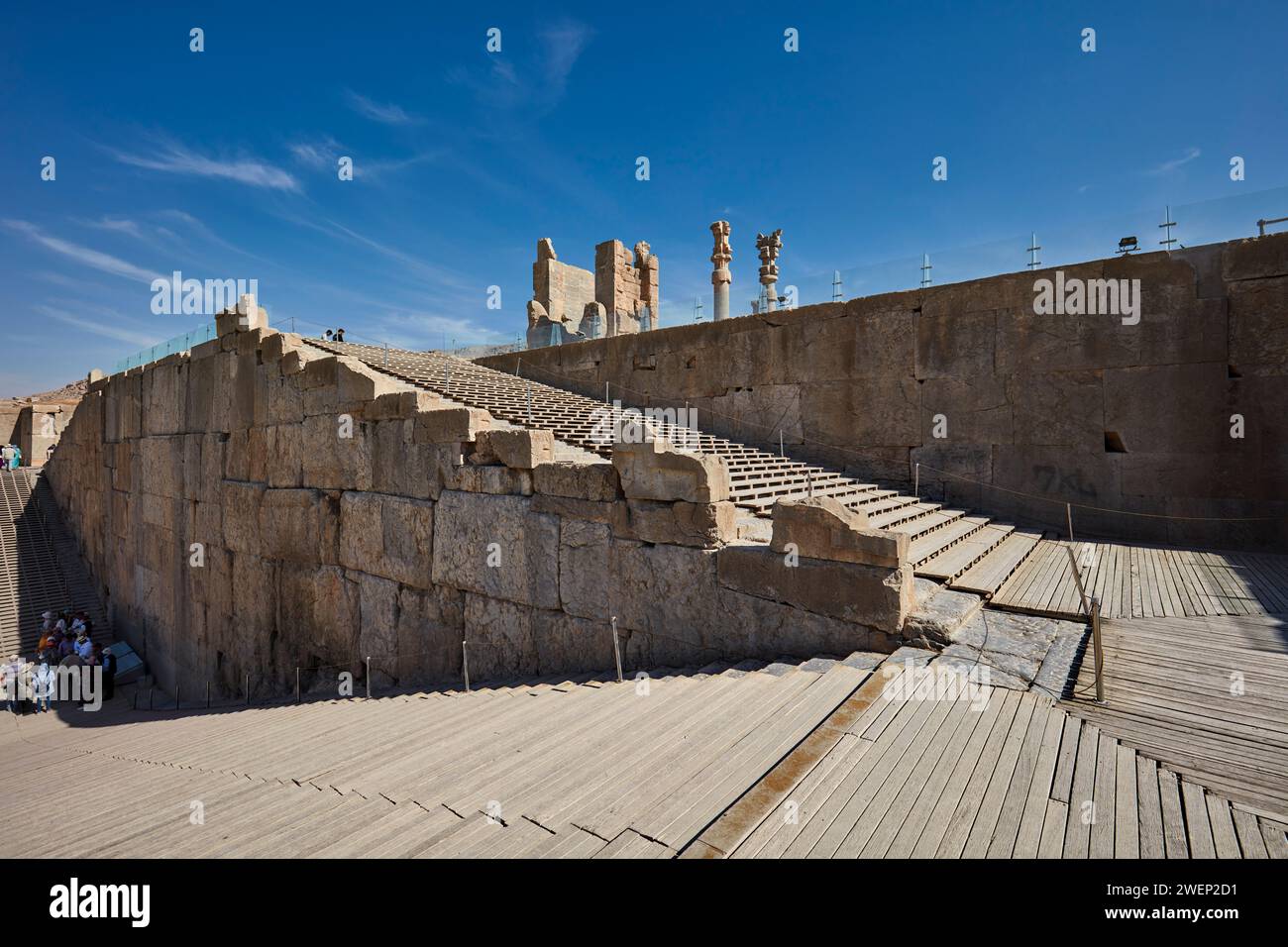 Le Grand escalier à Persépolis, une ancienne capitale des rois perses de la dynastie achéménienne. Province de Fars, Iran. Banque D'Images