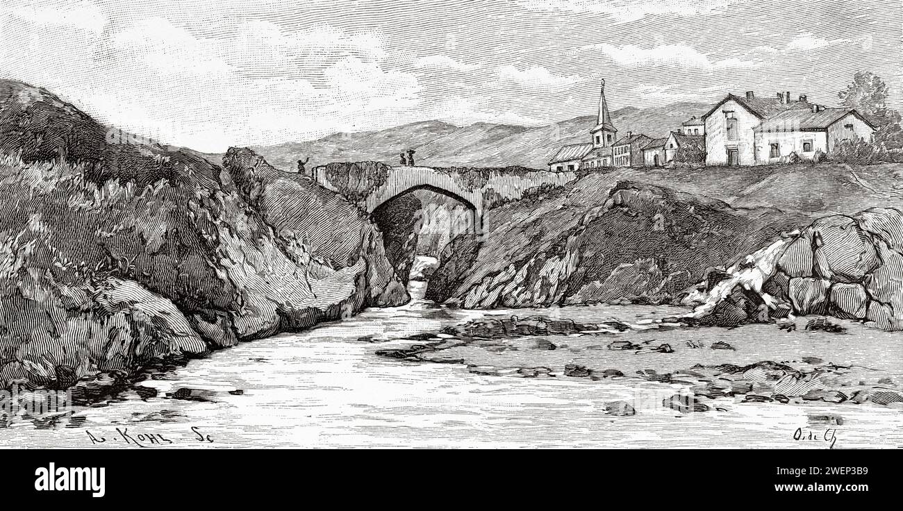 Vieux pont de Clifden, comté de Galway. République d'Irlande. Trois mois en Irlande par Mlle Marie Anne de Bovet (1855 - 1935) Limerick et la Côte de Clare 1889 Banque D'Images