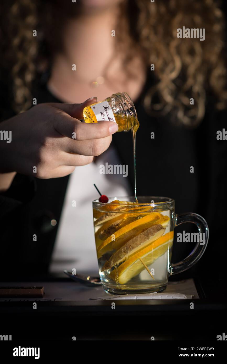 Thé au gingembre et à l'orange au miel Banque D'Images