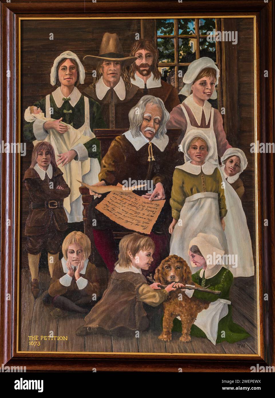 Peinture de Roger Conant et de sa famille quittant l'église All Saints. Banque D'Images