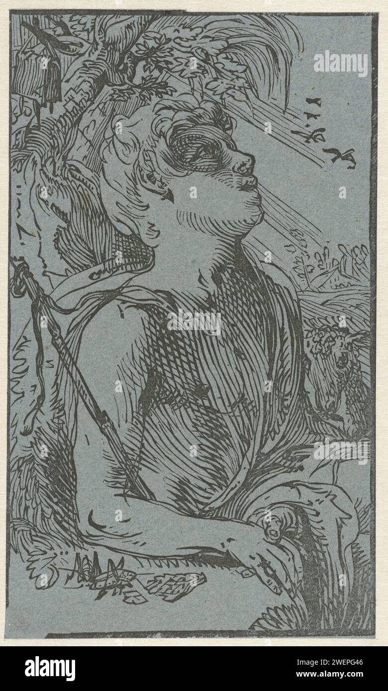Jean le Baptiste dans de Wildernis, 1593 - 1597 imprimer Jean le Baptiste, à mi-chemin, près d'un arbre. Pour lui une sauterelle et un nid d'abeilles. Un agneau à côté de lui. Papier Jean le Baptiste ; attributs possibles : livre, croix de roseau, coupe baptismale, nid d'abeille, agneau, personnel Banque D'Images
