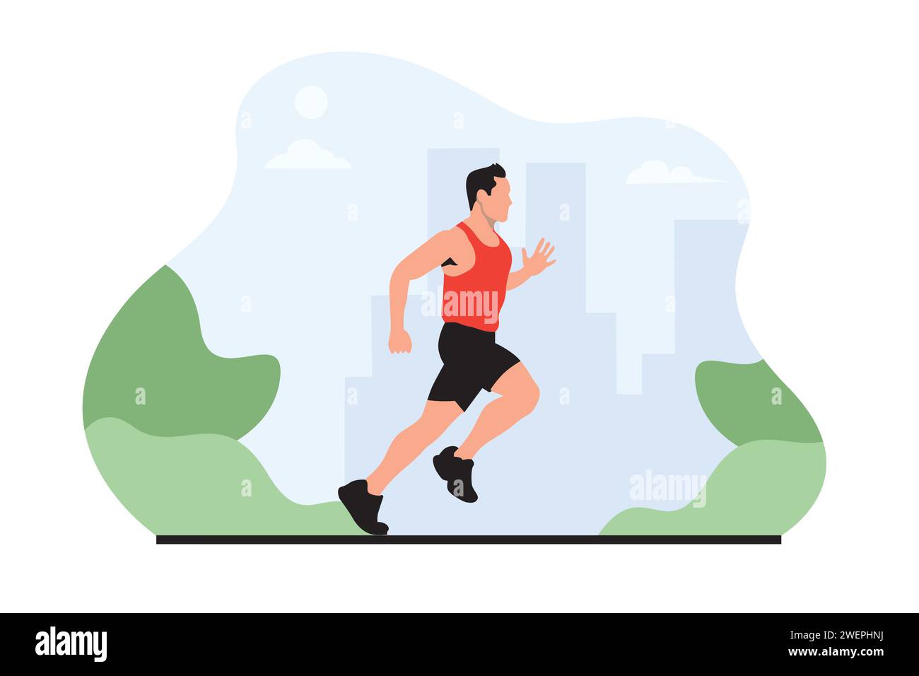 Running man jogging dans le parc de la ville illustration vectorielle plate. Mode de vie sain. Illustration de Vecteur
