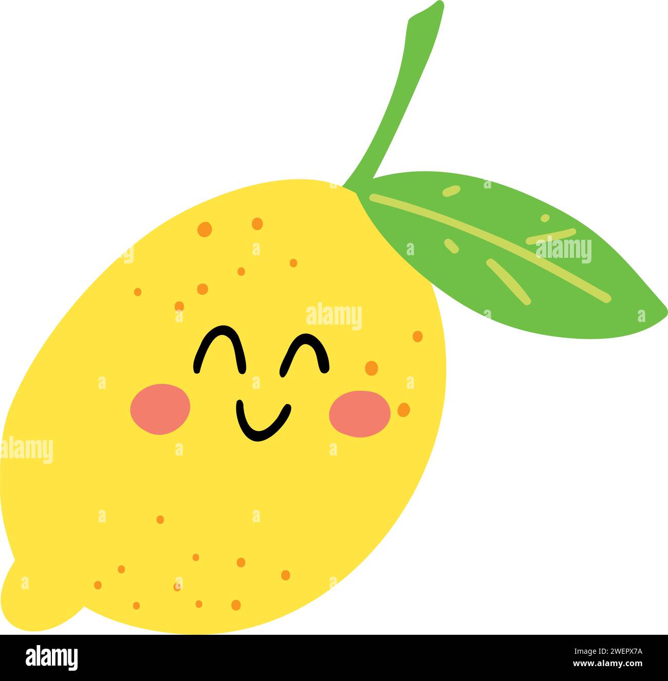 Mignon citron dessiné à la main souriant. Kawaii caractère drôle de fruit pour les enfants. Illustration de Vecteur