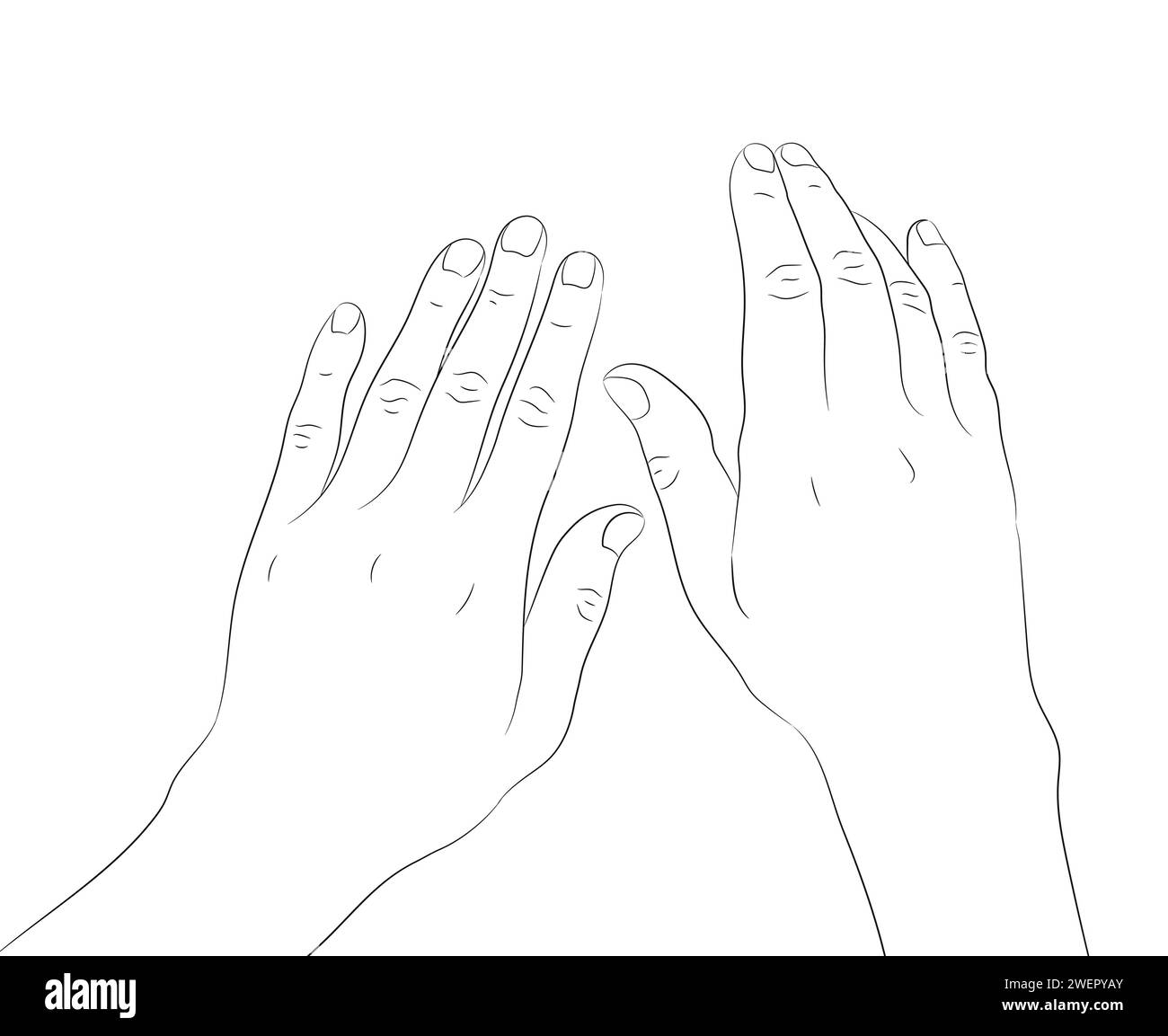 Mains humaines dessinées à la main caressant la surface. Contour de main avec contour vide. Illustration vectorielle Illustration de Vecteur