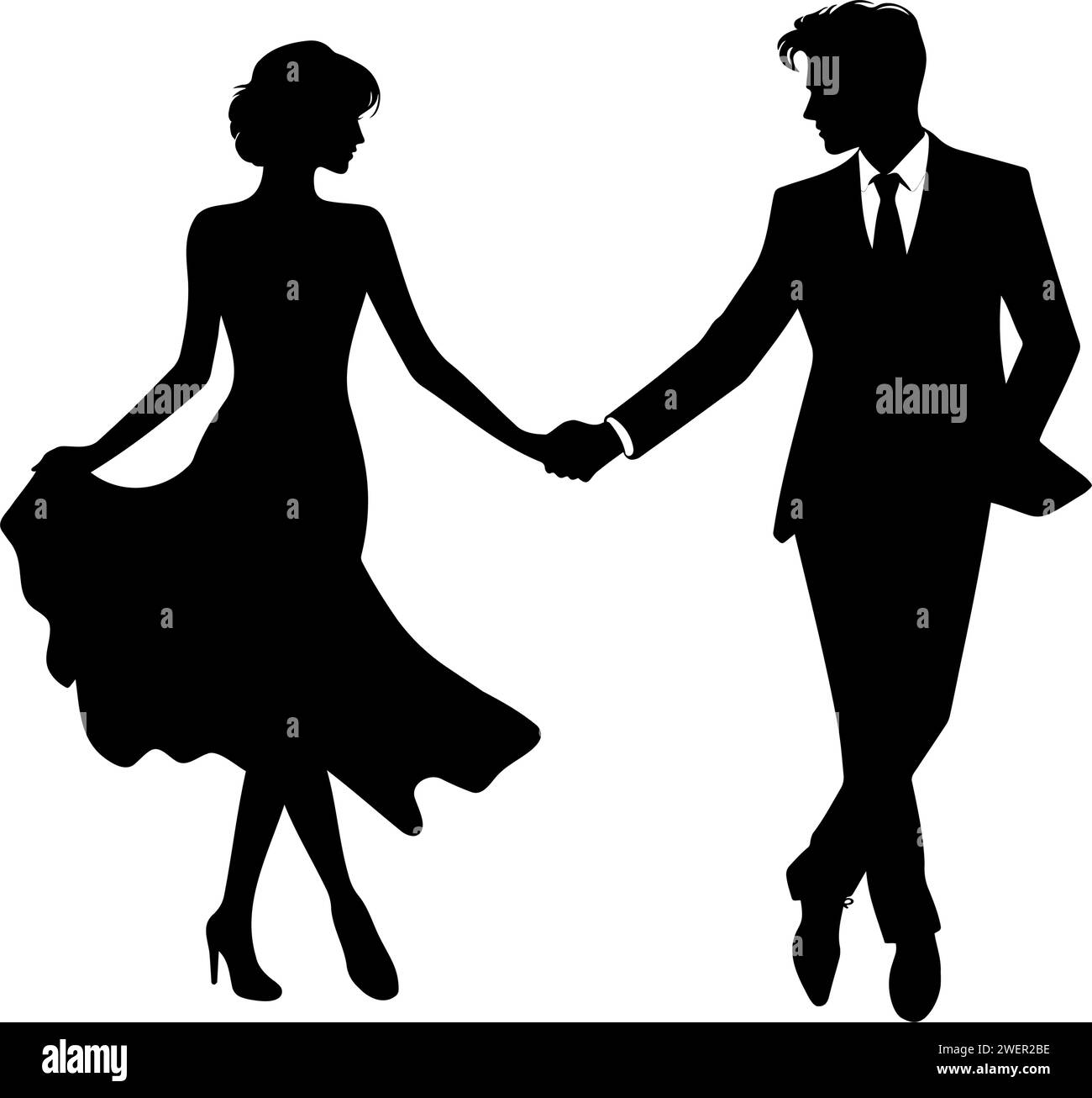 Un élégant couple d'amoureux se tenant la main. Illustration vectorielle Illustration de Vecteur