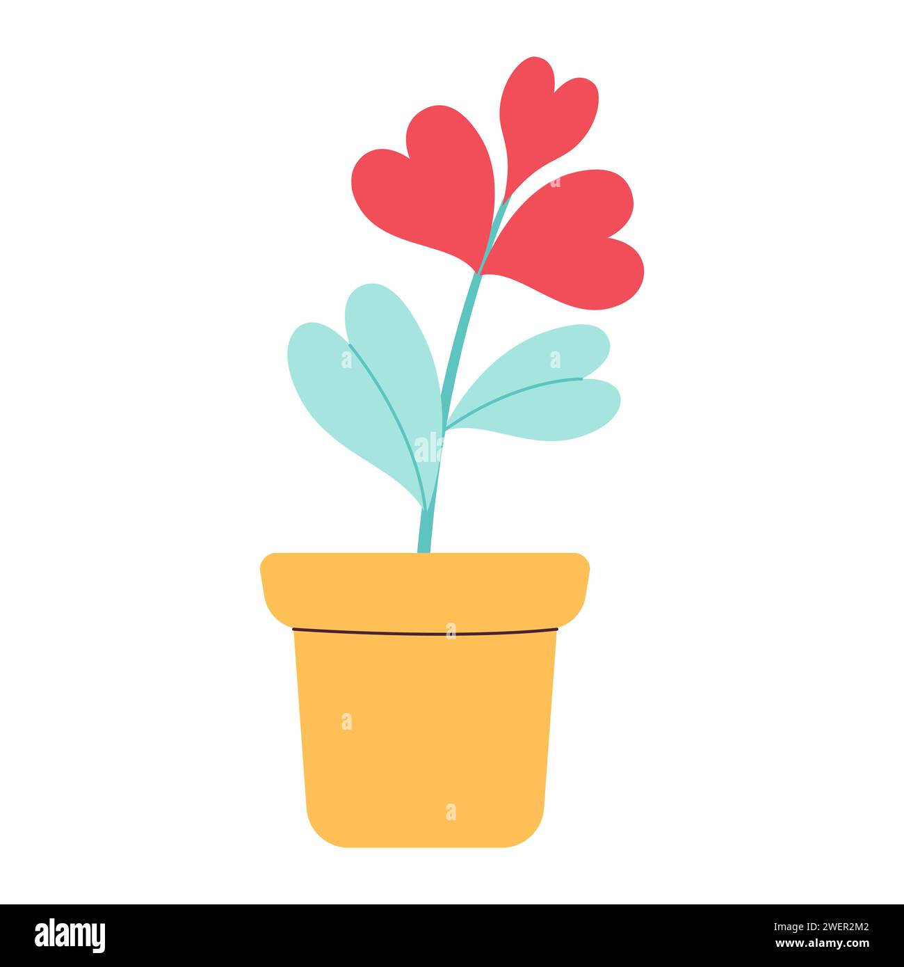 Fleurs en forme de coeur. Plante d'amour en pot. Illustration vectorielle. Design pour la Saint-Valentin. Le concept de bonté et d'amour. Bonne Saint Valentin. Illustration vectorielle plate à la mode Illustration de Vecteur