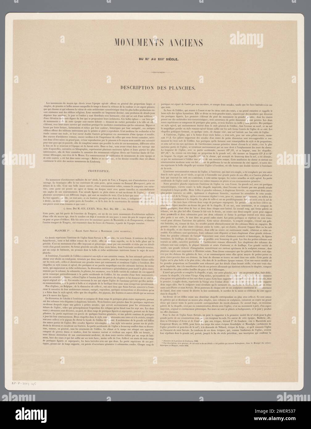 Description des documents en série, anonyme, 1855 estampe Description de l'estampe-titre et de la planche I à IV dans une série de monuments du Limbourg par Alexander Schaepkens. lettres et écritures d'impression typographique papier Banque D'Images