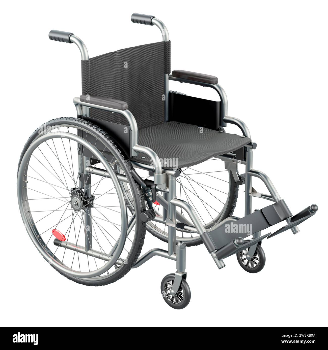 Fauteuil roulant manuel, rendu 3D isolé sur fond blanc Banque D'Images