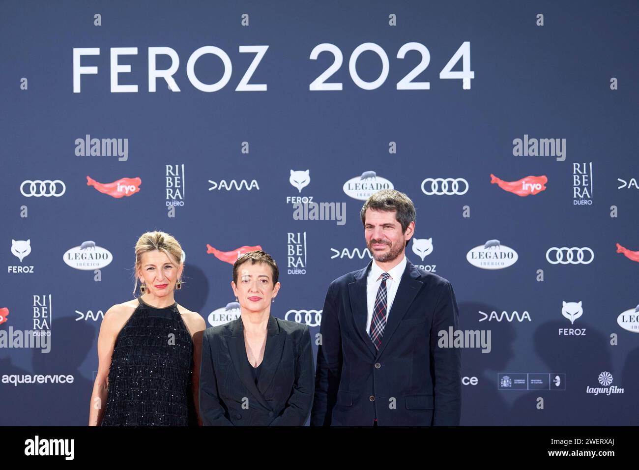 26 janvier 2024, Madrid, Madrid, Espagne : Yolanda Diaz, le vice-président Ernest Urtasun, MarÃ­a Guerra assiste aux Feroz Awards 2024 - tapis rouge au Palais Vistalegre le 26 janvier 2024 à Madrid, Espagne (image de crédit : © Jack Abuin/ZUMA Press Wire) À USAGE ÉDITORIAL UNIQUEMENT! Non destiné à UN USAGE commercial ! Banque D'Images