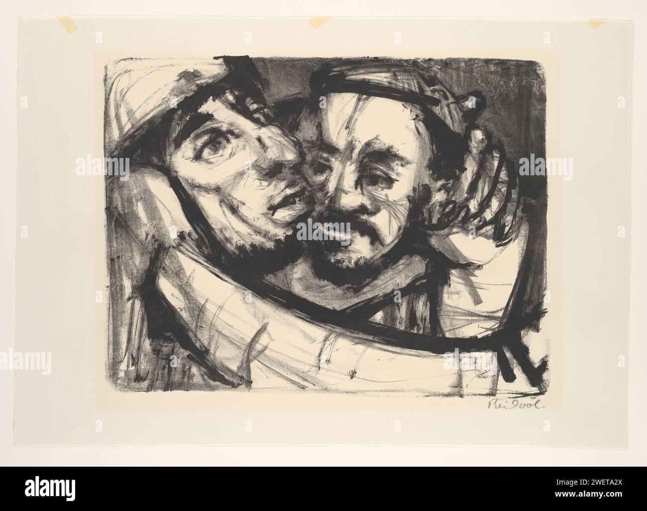 Judaskus, rein Dool, c. 1960 - en 2009 ou avant Judas embrasse Jésus. Papier le baiser de Judas : accompagné de soldats avec des torches et des lanternes, il embrasse le Christ Banque D'Images