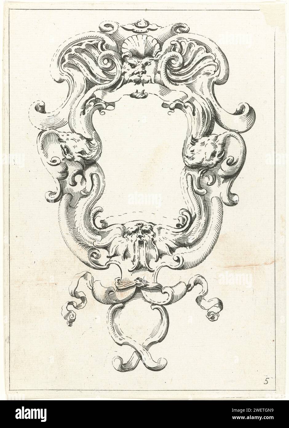 Feuille de la série avec cartouches, 1642 impression Cinquième tirage d'une série de douze avec copies à une série avec cartouches. Cartouche avec masque en haut et en bas. ornement gravure papier  cartouche Banque D'Images