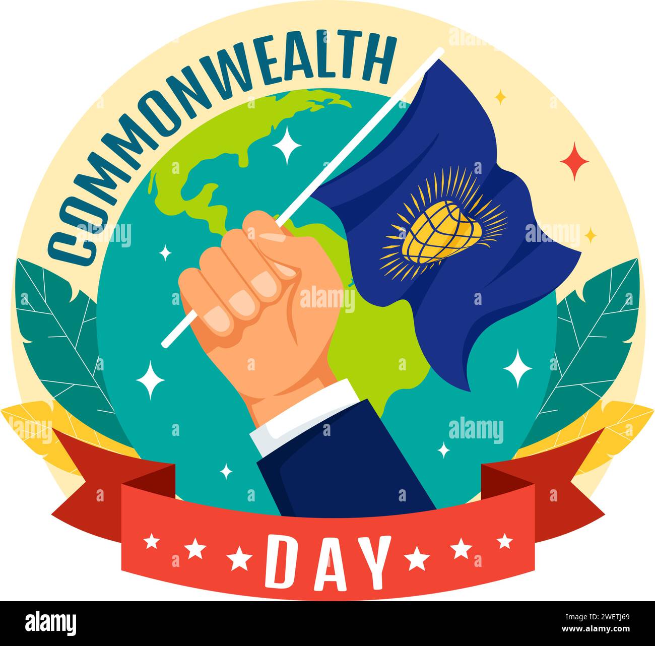 Commonwealth Day Vector Illustration sur 24 mai d'aide guider les activités par Commonwealts organisations avec drapeau ondulant dans fond de dessin animé plat Illustration de Vecteur